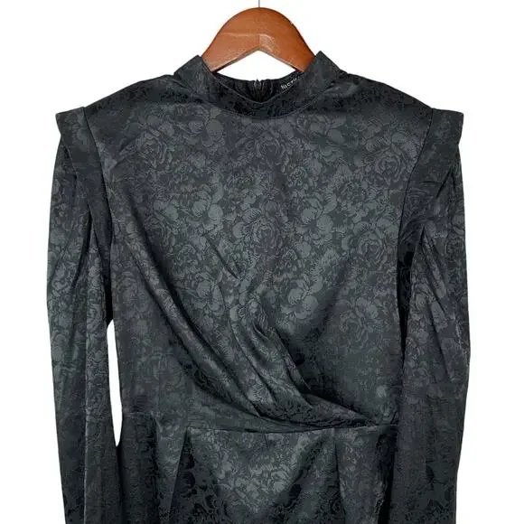 Nasty Gal Dress Grow The Extra Mile Black Satin Jacquard Mini Party Women's 6 - Picture 4 of 10